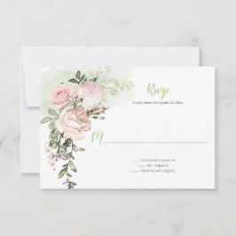 Trouwkaart met bloemendropping in zachtroze tint RSVP kaartje