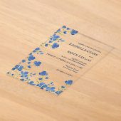 Trouwkaart met Bloemige Donkerblauwe Bloemen Acryl Uitnodigingen (Laagn)