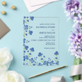 Trouwkaart met Bloemige Donkerblauwe Bloemen Acryl Uitnodigingen (Insitu (Huwelijk))