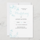 Trouwkaart met bloemmotief in lichtblauw kaart (Voorkant)