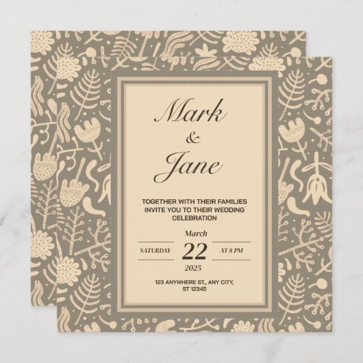 Trouwkaart met bloempatroon thema save the date (Voorkant / Achterkant)