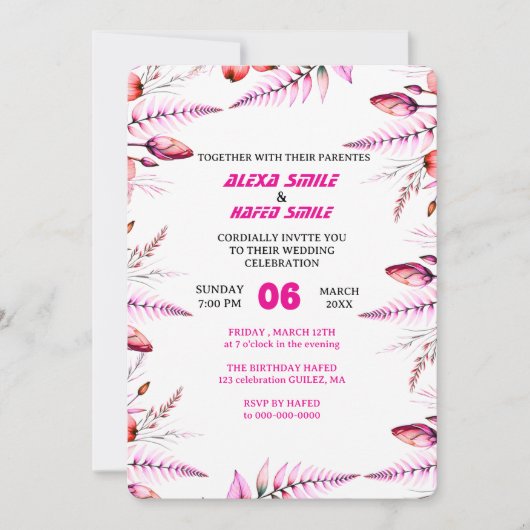 Trouwkaart met bloemrozen: Blush Roze Save The Date (Voorkant)