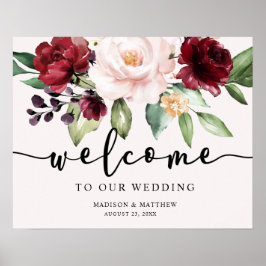 Trouwkaart met Blozende Bourgogne Bloemen Poster