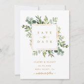 Trouwkaart met botanisch goudgroen blad Save the D Save The Date (Voorkant)