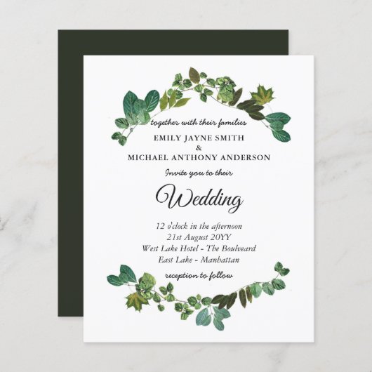 Trouwkaart met botanische groene bladeren voor een (Voorkant / Achterkant)