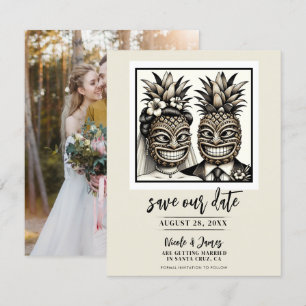 Trouwkaart met bruid & bruidegom aloha ananas tiki kaart