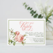 Trouwkaart met Cabbage Rose Script RSVP Kaartje (Staand voorkant)