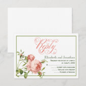 Trouwkaart met Cabbage Rose Script RSVP Kaartje (Voorkant / Achterkant)