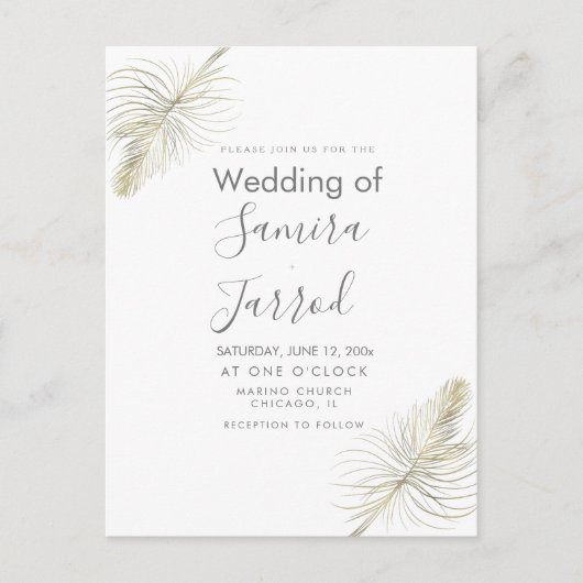 Trouwkaart met Casual Feather Goud Minimal Briefkaart (Voorkant)
