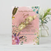 Trouwkaart met Champagne en Bloemen Kaart (Staand voorkant)