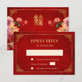 Trouwkaart met Chinese Pioen  RSVP Kaartje