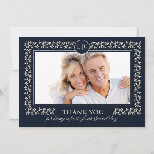 Trouwkaart met dank voor Navy Blue Zilveren Huweli Bedankkaart (Voorkant)