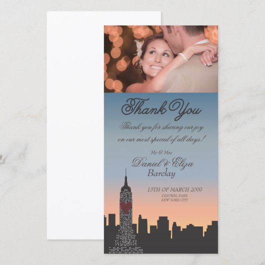 Trouwkaart met dankbetuiging en foto bij Empire St Bedankkaart (Voorkant / Achterkant)