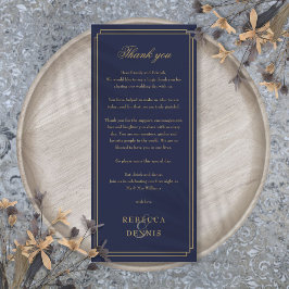 Trouwkaart met dankbetuiging in Navy Blauw en Goud Menu