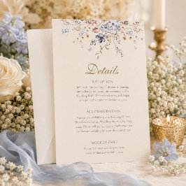 Trouwkaart met details in stoffig blauw botanisch  kaart