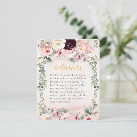 Trouwkaart met details voor een Blush Rustic Tuin, Kaart (Staand voorkant)