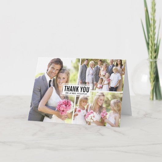 Trouwkaart met drie foto's collage bedankkaart (Voorkant)