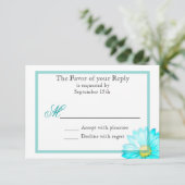 Trouwkaart met eenvoudige teal Gerber-margriet RSVP Kaartje (Staand voorkant)
