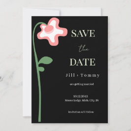 Trouwkaart met enkele bloem in het donker - Save t The Date