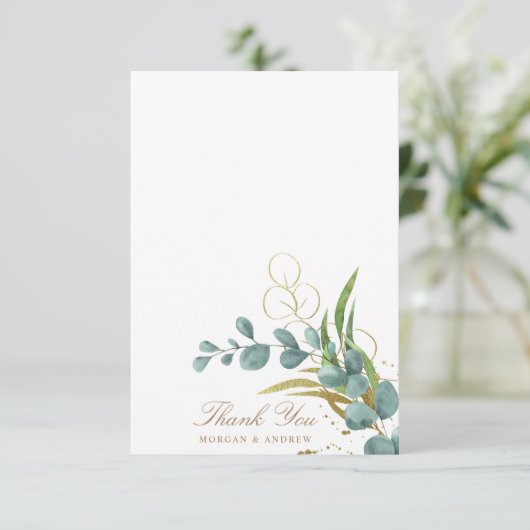 trouwkaart met eucalyptus goud blad bedankt (Staand voorkant)