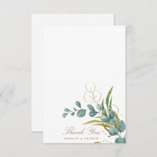 trouwkaart met eucalyptus goud blad bedankt (Voorkant / Achterkant)