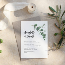 Trouwkaart met eucalyptusdetails en uitnodiging vo flyer