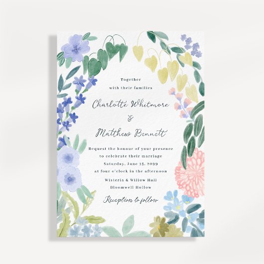 Trouwkaart met fantasievol bloemenscript kaart