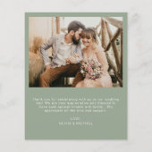 Trouwkaart met foto en bedankje in sagegroen (Achterkant)