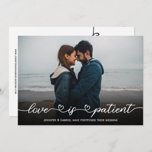 Trouwkaart met foto en tekst 'Liefde is Geduldig U Kaart (Voorkant / Achterkant)