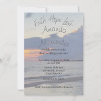 Trouwkaart met foto van Faith Hope Love Beach