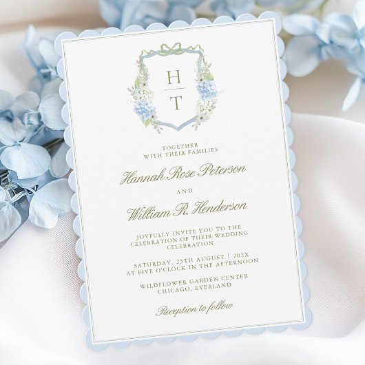 Trouwkaart met gegolfde Hydrangea-kroon Kaart