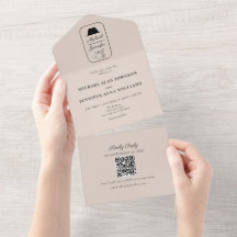 Trouwkaart met geïllustreerde QR-code in vintage s