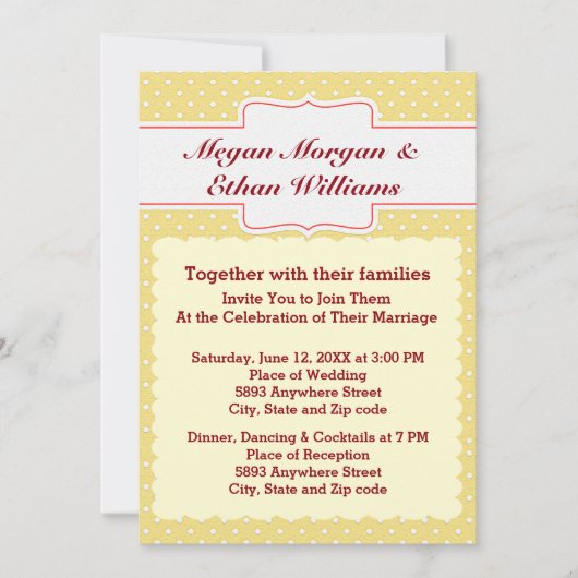Trouwkaart met gele en witte polka stippen kaart (Voorkant)