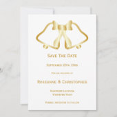 Trouwkaart met gouden bel en lint Save The Date (Voorkant)