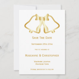 Trouwkaart met gouden bel en lint Save The Date