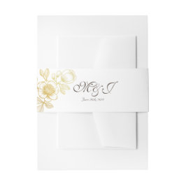 Trouwkaart met gouden bloemen tailleband uitnodigingen wikkel