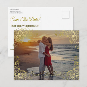 Trouwkaart met gouden filigraan 'Save the Date' en Feestdagenkaart