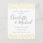 Trouwkaart met gouden harten confetti Save the Dat Briefkaart (Voorkant)