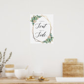 Trouwkaart met gouden lijst en eucalyptus zitplaat poster (Keuken)