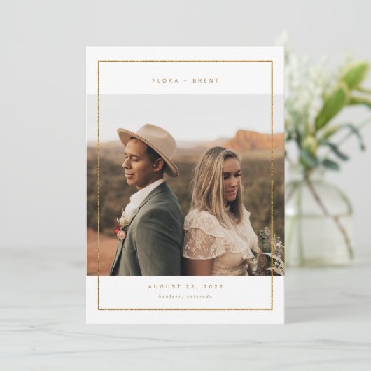Trouwkaart met gouden lijst Foto Save The Date (Staand voorkant)