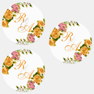 Trouwkaart met gouden roos lint monogram labels