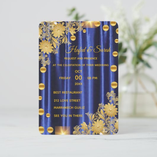 Trouwkaart met gouden spiegel, Uitnodiging met gou (Staand voorkant)