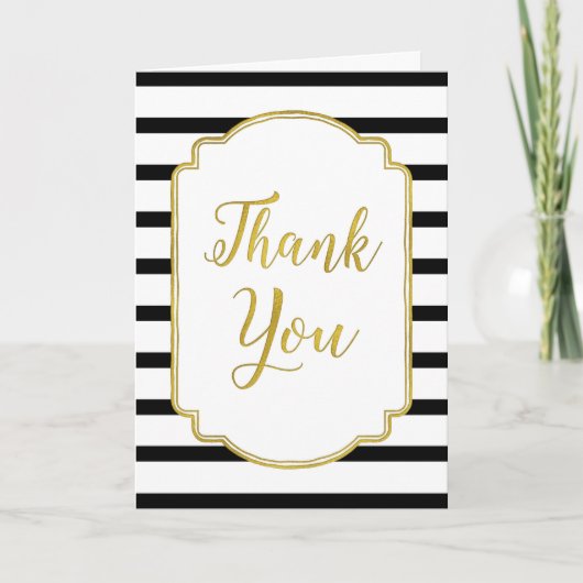 Trouwkaart met gouden zwarte witte strepen Bedankt (Voorkant)