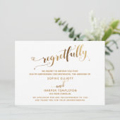 Trouwkaart met goudkalligrafie en mededeling dat h kaart (Staand voorkant)