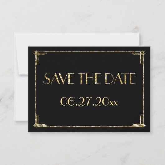 Trouwkaart met goudkleurige folie in Art Deco-stij Save The Date (Voorkant)