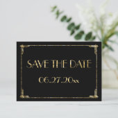 Trouwkaart met goudkleurige folie in Art Deco-stij Save The Date (Staand voorkant)