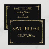 Trouwkaart met goudkleurige folie in Art Deco-stij Save The Date (Voorkant / Achterkant)