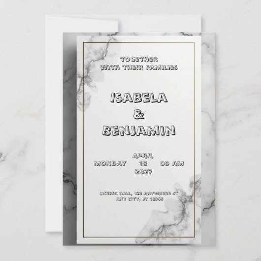 Trouwkaart met grijs marmer effect kaart (Voorkant)