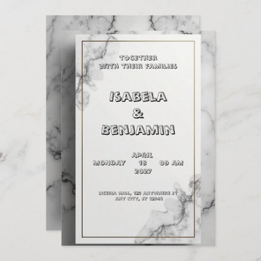 Trouwkaart met grijs marmer effect kaart (Voorkant / Achterkant)