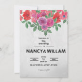 Trouwkaart met grijze en rode bloemen kaart (Voorkant)